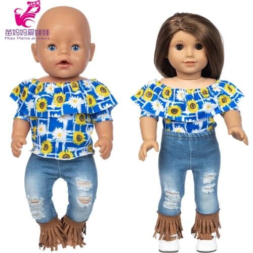 Baby Doll Clothes Sunflower Shirt Jeans Pants Tessal 18 Inch Girl Doll Clothing Denim Trousers Baby Girl Gift
