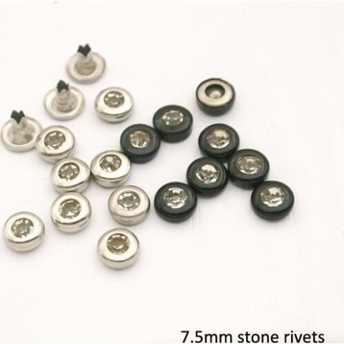 Wholesale 7.5mm 300sets brass rhinestone rivets arcylic stone rivets nail Silver-Black diamond rivets ZD-011