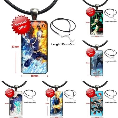 My Hero Academia Necklace With Steel Plated Glass Cabochon Choker Long Pendant Rectangle Necklace Choose For Women Jewellery
