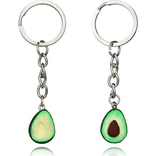 Couples Fashion Jewelry Gift for Keyrings Best Friend BFF Yellow Green Simulation Fruit Avocado Heart-shaped Lovers Keychain