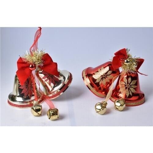 Christmas door hanging decoration 12CM Christmas double bell bell decoration pendant gold red bell decoration pendant single