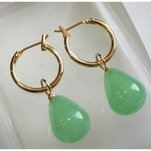 Simplest Jewelry golden metal+water drop light green 12*16mm jade bread Earings