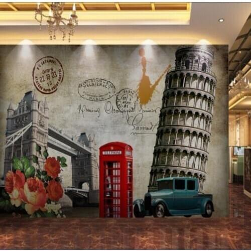 Drop Shipping Wallpaper 3d Retro Leaning Tower European Oil Painting Wallpaper Restaurant Corridor Mural TV Background Wallpaper