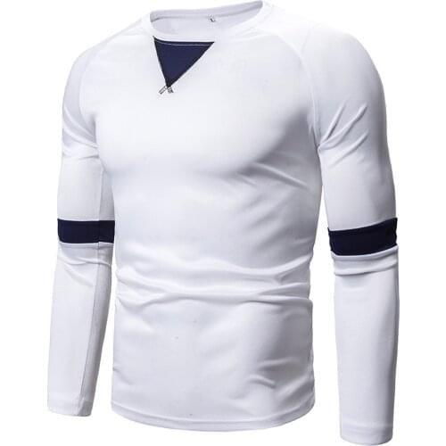 Men Pullover Long Sleeve Tops Tees Round Neck T-shirts Solid Splice Autumn Winter Basic Clothing Tee Shirt Femme Camisetas Mujer