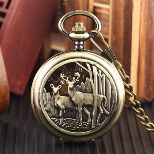 Luxury Double Open Face Mechanical Pocket Watch Hand-Wind Roman Numerals Skeleton Retro Bronze/Gold Pendant Watch for Men Women