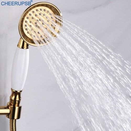 Bathroom Handheld Shower Head Round Gold Hand Spray Copper Ceramic Bath Sprayer Rainfall Shower Faucet Modern Hot Shower Nozzle