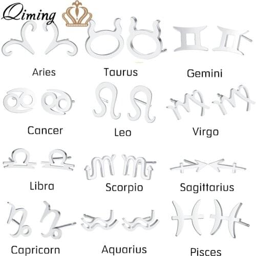 Stainless Steel Womens Earrings Tiny Zodiac Sign Star Stud Earring Cheap Jewelry fashion 12 Constellation Boho Vintage Earrings