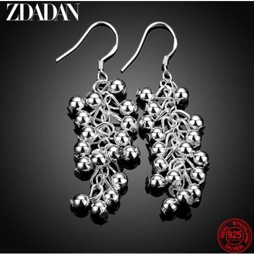 ZDADAN 925 Sterling Silver Smooth Bead Drop Earrings For Women Fashion Wedding Jewelry Party Gift