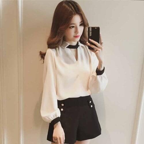 Halter chiffon blouse womens long sleeve shirts clothing women Causal office lady Loose Shirt Female patchwork Tops Pullover