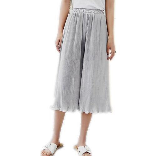 Chiffon Women Summer Wide Leg Pants 2018Pleated Women Calf-Length Female Pants Summer Elastic High Waist Fashion Women PantsQ293