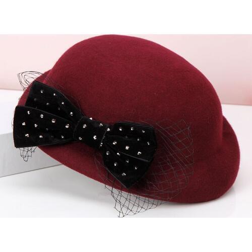 Lady Fashion Fedoras Hat Girls British Vintage Dome Hats Adult Autumn Winter Woolen Cap Female Stewardess Hat Adjust B8969