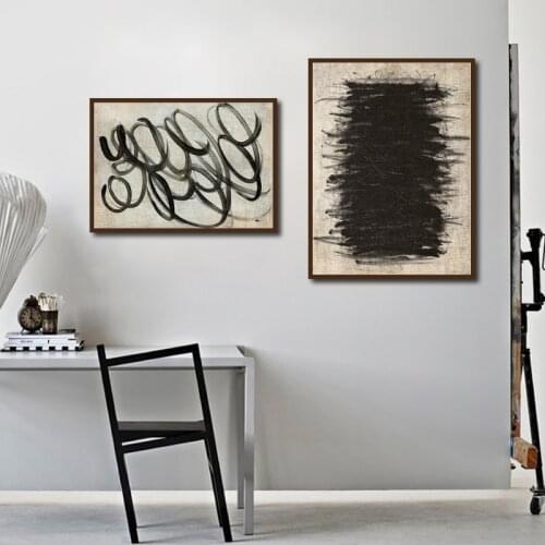 Modern Rustic Black Abstract Painting Artwork Poster Prints Neutral Wall Art Pictures Canvas Painting Living Room Home Decor