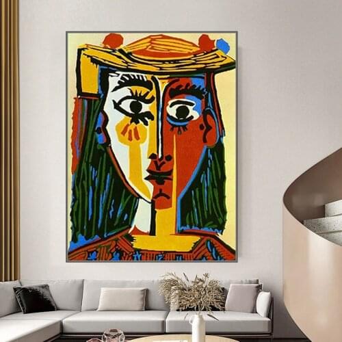 Modern Art Famous Painting Picasso Mujer Con Sombrero Oil Painting Canvas Painting Wall Art for Living Room Home Decor Cuadros