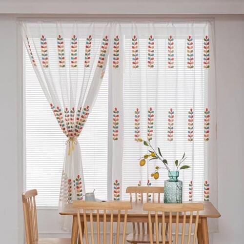 ELKA Modern Tricolor Leaves Embroidery Tulle Curtains For Living Room Bedroom Voile Sheer Curtains Window Tulle Curtains Drapes
