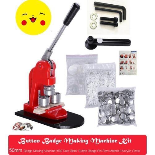 Button Badge Making Machine Maker +50mm Button Badge Mould+50mm Button Badge Pin Raw Material 500PCS+ 1pcs Acrylic Circle Cutter