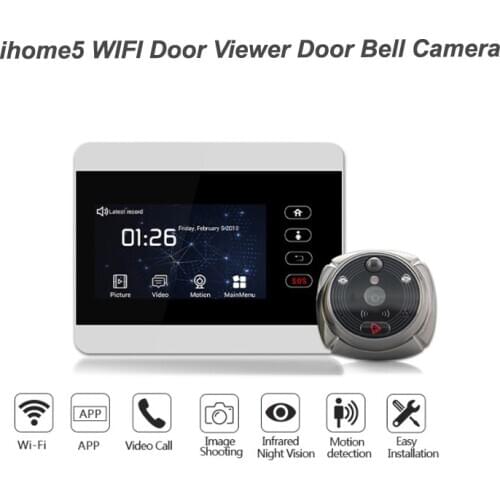 IHome5 WiFi Peephole Door Viewer Video IP Remotely Watching Camera 4 Inch Screen IR Night Vision PIR Motion Detect Doorbell