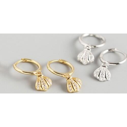 WTLTC Summer Beach CZ Cowrie Shell Hoop Earrings 925 Sterling Sliver Drop Charms Earrings Dainty Small Seashell Earrings Hoops