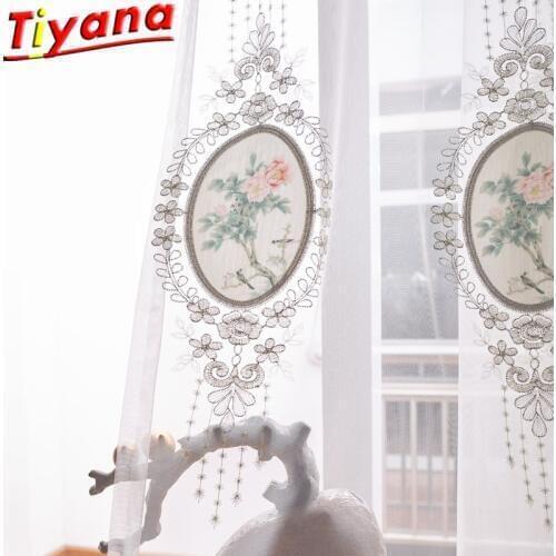 Patch Flowers Embroidery Tulle Curtains for Living Room Flower Disc Coffee Golden Sheer Volie Luxury Gauze Balcony X-HM453#30
