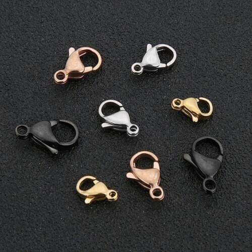 20pcs 9-15mm Stainless Steel Lobster Clasp Gold Black Steel Tone Hypoallergenic Bracelet Connector DIY Jewelry Making Findings