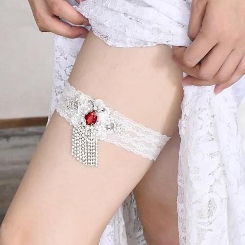 Female Silver Wedding Garter Rhinestone Embroidery Flower Sexy Garters for Women Bride Thigh Ring Bridal Leg Garter