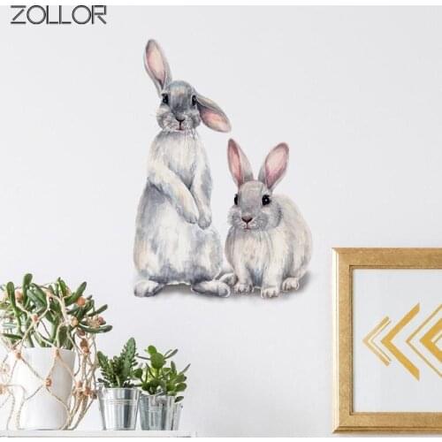 Zollor Cartoon Two Rabbits Wall Sticker Decoration Bedroom Baby Kids Room Mural Decals Self-adhesive Nursery Dorm Office Decor