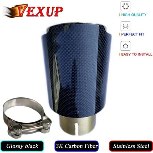 1PCS Car Exhaust Pipe Muffler Tail Pipe Muffer Tip Universal Exhaust Tip Golden Steel Pipe Glossy Black Carbon Straight Edge