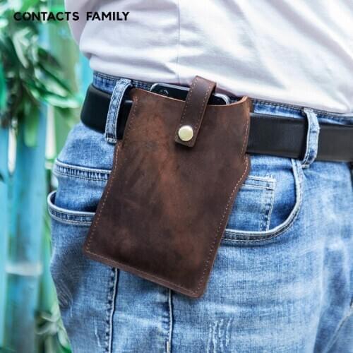 100% Genuine Leather Cellphone Belt Waist Bag For Men Male Vintage Handmade Loop Holster Mobile Phone Cover Case Holder Bags Man