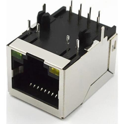 100pcs RJ45 Connector Network Socket With Light RJ45 Cable Adapter PCB Long Body Network Interface LED Horizontal