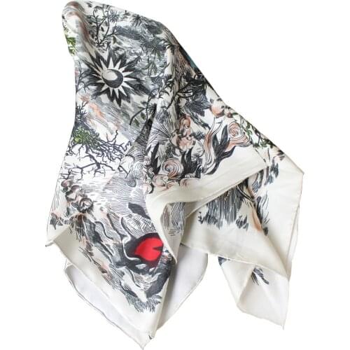 14 momme Stain Twill Silk Square Scarf Luxury Brand Design Flower Women Kerchief Scarves Ladies Fashion Shawl Echarpe