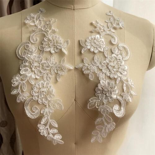 2Pieces Embroidery Lace Applique Venise Lace Sewing Applique Fabric Flowers For Crafts Bridal Embellishments Cheap Price