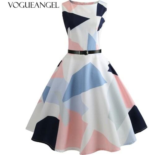 2021 Women Summer Dress Vintage Retro Print Rockabilly Dress Robe Femme Sundress Vestidos Plus Size Geometric Party Dress