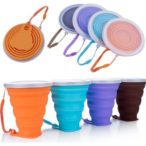 4 Pack 270 ml/9.13 oz Silicone Cup - Portable Foldable Travel Collapsable Mug Camping Cup with Lid