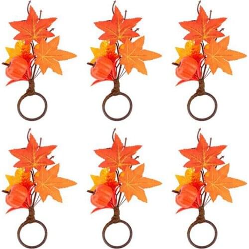 6 Pcs Fall Napkin Rings Pumpkin Maple Leaf Autumn Floral Berries Napkin Ring Holders for Table Decor Fall Party Supplies
