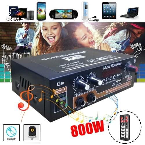 800W bluetooth 5.0 HiFi Digital Power Amplifierwith Remote Control Car Audio Amplifiers Digital Subwoofer Reverberation Amp