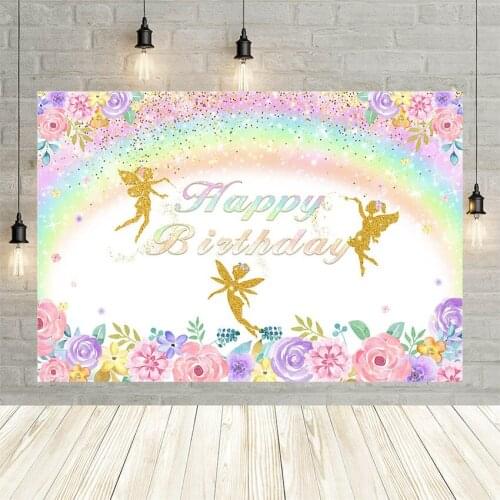 Avezano Photography Backdrops Birthday Party Rainbow Flowers Fairy Princess Decor Background For Photo Studio Photophone Banner