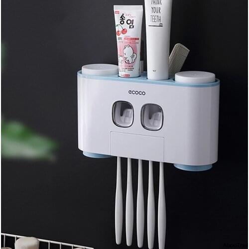 Auto Squeezing Toothpaste Dispenser Holder Bathroom Wall mount Toothpaste Cup Storage Family Use 4 people set holder Stroages