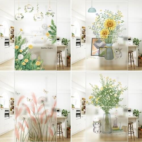 Glue-free electrostatic frosted glass film stickers small fresh plants toilet window grilles sliding door anti-peep film