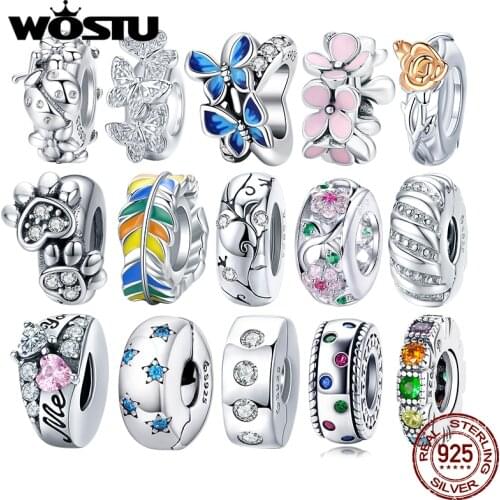 WOSTU Authentic 925 Sterling Silver Zircon Flowers Beads Charms Pendant Fit Bracelets Women Party DIY Fine Jewelry Gift Making