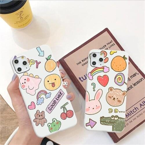 Cute Bear Cartoon Rabbit Animal Phone Case For iphone 12 Pro Max 12 Mini 11 Pro XR XS Max X 7 8 Plus Soft TPU Lovely Back Cove