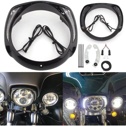 Black Motorcycle 7-Inch LED Headlight Bezel Trim For Harley Touring Tri Road King Street Electra Glide Low FLHTCU Ultra Limited