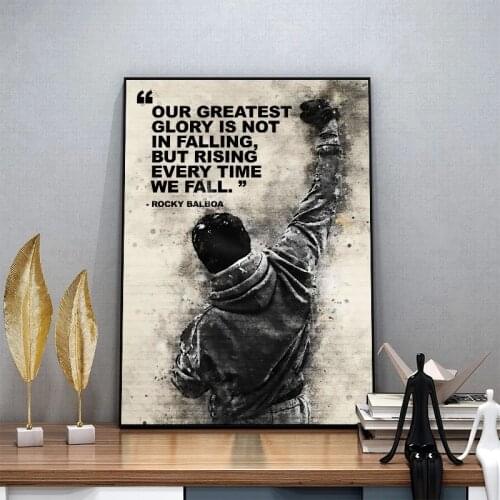 Black White Rocky Balboa Boxing Canvas Painting Motivational Poster and Print Modern Wall Art Picture for Living Room Home Decor