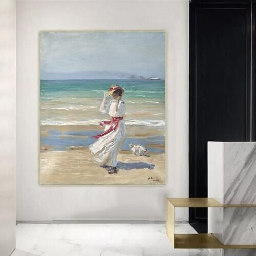 Citon Joaquin Sorolla《Lady with a dog》Canvas Art Oil Painting Artwork Poster Picture Backdrop Wall Decor Home Decoration