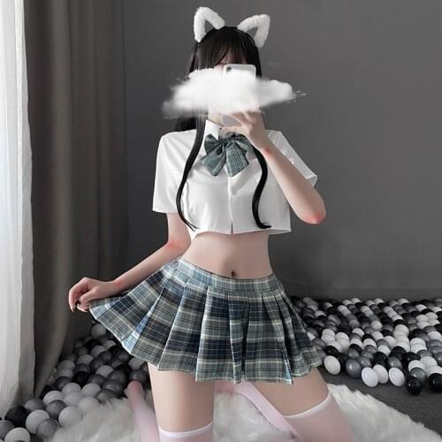 JK Uniform Student Cosplay Sexy Lingerie Erotic Sailor 3 Color Plaid Mini Skirt School Girl Kawaii Roleplay Underwear For Women
