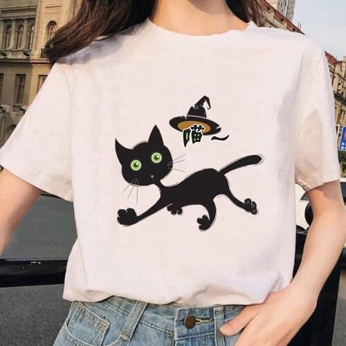 Cartoon Cute Cat Print Women T-shirt Funny Short Sleeve Casual T-shirt T-shirts Womens Clothing Streetwear Tees Top Female