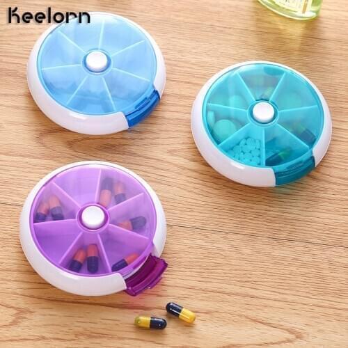 Keelorn 7-square Round Rotating Pill Box Stud Ear Plastic Box Travel Portable Mini One-week Fructose Pill Storage Box