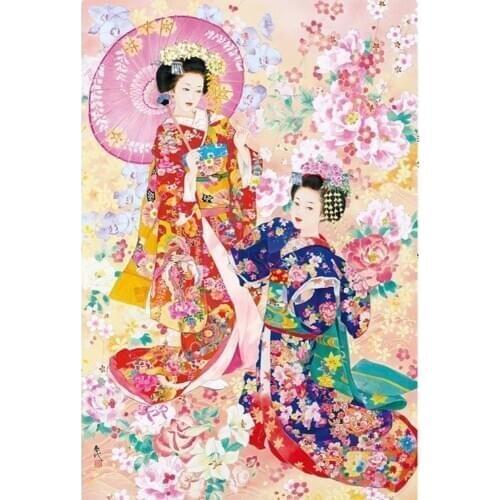 Two Japanese Kimono ladies painting Art Needlework 14CT Canvas Unprinted Handmade Embroidery Cross Stitch Kit DIY Home Decor