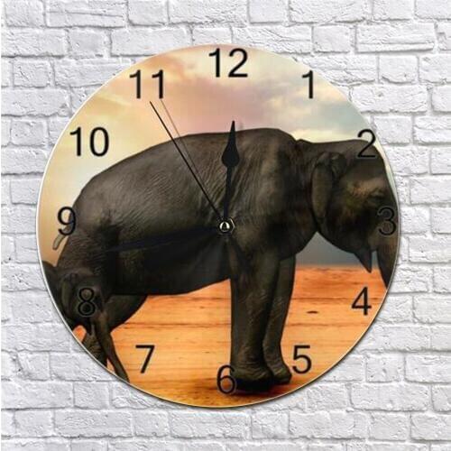 Round Wall Clock Elephant Animal Numeral Digital Dial Mute Silent non-ticking electronic wall clock Battery Operated for Bedroom