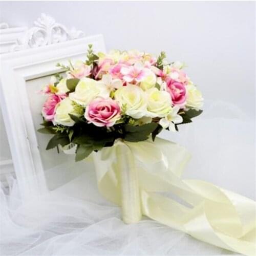 Hot 2021 White Red Pink Wedding Bouquet Handmade Artificial Flower Rose Buque Casamento Bridal Bouquet for Wedding Mariage