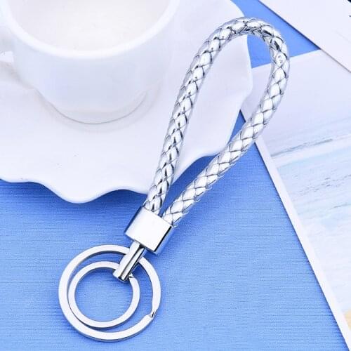 Hot Sale Top Popular Fashion Weave PU Leather Key Chains Snap Button Keychain Jewelry For Men Women Solid color Key rings YS-31