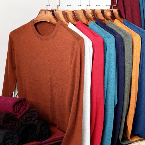 Mens Wool Round Neck Pullover 2020 Autumn New Business Casual Classic Style Solid Color Sweater Brand Clothes